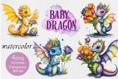 Baby Dragon 4PNG watercolor floral clipart Product Image 1