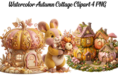Watercolor Autumn Cottage Png Clipart Product Image 1