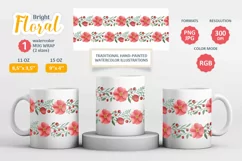 Floral Mug Sublimation Wraps in PNG. 11oz & 15oz Mugs Product Image 1