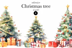 Watercolor Winter Clipart - Watercolor Christmas Tree Product Image 1