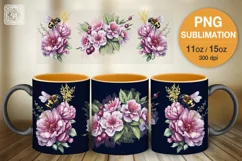 Cherry flower PNG sublimation. 11 & 15 oz mug wrap Product Image 2