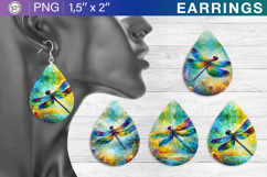 Dragonfly earrings sublimation designs, 4 PNG Product Image 1