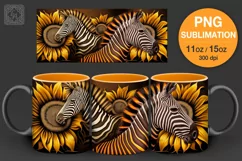 Sunflower zebra mug PNG sublimation. 11 & 15 oz mug wrap PNG Product Image 1