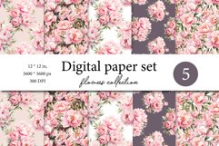Watercolor digital paper pack, pink peonies scrapbook Product Image 1