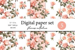 Watercolor digital paper pack, white roses scrapbook Product Image 1