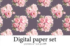 Watercolor digital paper pack, pink peonies scrapbook Product Image 3