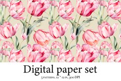 Whimsical Tulip Delight - Watercolor Digital Paper for Craft Product Image 3