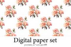 Watercolor digital paper pack, white roses scrapbook Product Image 2