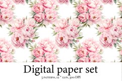Watercolor digital paper pack, pink peonies scrapbook Product Image 4