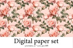 Watercolor digital paper pack, white roses scrapbook Product Image 5