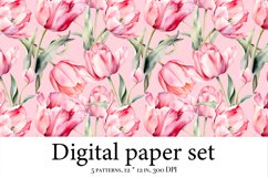Whimsical Tulip Delight - Watercolor Digital Paper for Craft Product Image 4