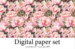 Watercolor digital paper pack, pink peonies scrapbook Product Image 5