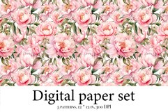 Watercolor digital paper pack, pink peonies scrapbook Product Image 6
