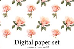Watercolor digital paper pack, white roses scrapbook Product Image 7