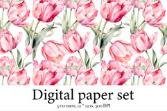 Whimsical Tulip Delight - Watercolor Digital Paper for Craft Product Image 7