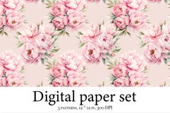Watercolor digital paper pack, pink peonies scrapbook Product Image 7