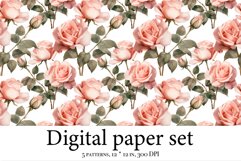 Watercolor digital paper pack, white roses scrapbook Product Image 8
