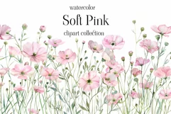 Watercolor Soft Pink Flowers Bouquets - Watercolor Floral Product Image 1