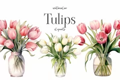 Watercolor Tulips clipart - Watercolor floral clipart png Product Image 1