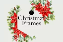 Watercolor Christmas Clipart - Christmas Botanical Frames Product Image 1