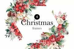 Watercolor Christmas Clipart - Christmas Botanical Frames Product Image 1