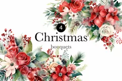 Watercolor Christmas Clipart - Christmas Bouquets - Winter Product Image 1