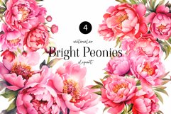 Romantic Watercolor Bright Pink Peonies Clipart Bouquets Product Image 1
