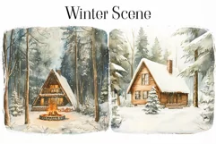Christmas Watercolor Clipart - Winter Scene Clipart Product Image 2