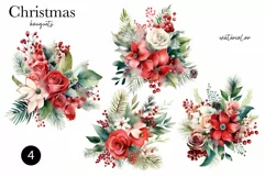Watercolor Christmas Clipart - Christmas Bouquets - Winter Product Image 2