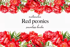 Watercolor Peony Floral Clipart - Border Red Peony Flowers Product Image 1
