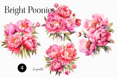 Romantic Watercolor Bright Pink Peonies Clipart Bouquets Product Image 2