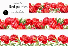 Watercolor Peony Floral Clipart - Border Red Peony Flowers Product Image 2