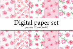 Watercolor digital paper pack, pink roses scrapbook Product Image 1