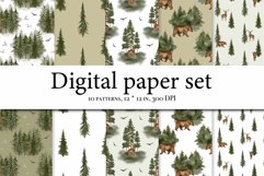 Watercolor Forest Digital Clipart Set - Forest landscape Product Image 3