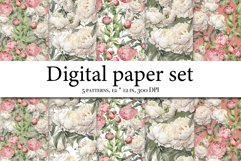 Watercolor digital paper pack, pink peonies scrapbook Product Image 1