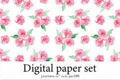 Watercolor digital paper pack, pink roses scrapbook Product Image 2