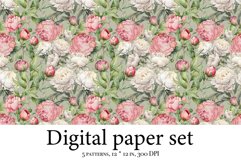Watercolor digital paper pack, pink peonies scrapbook Product Image 2