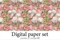 Watercolor digital paper pack, pink peonies scrapbook Product Image 4