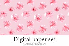 Watercolor digital paper pack, pink roses scrapbook Product Image 4