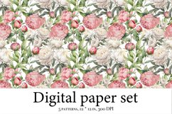 Watercolor digital paper pack, pink peonies scrapbook Product Image 6