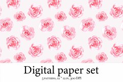 Watercolor digital paper pack, pink roses scrapbook Product Image 5