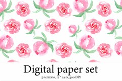 Watercolor digital paper pack, pink roses scrapbook Product Image 6