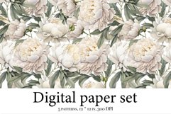 Watercolor digital paper pack, pink peonies scrapbook Product Image 3