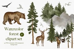 Watercolor Forest Digital Clipart Set - Forest landscape Product Image 9