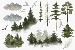 Watercolor Forest Digital Clipart Set - Forest landscape Product Image 10