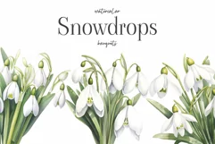 Watercolor Snowdrops Floral Clipart - Snowdrops Bouquets Product Image 1