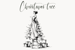 Elegant Christmas Tree Woman Line Art | Holiday Clipart Product Image 1
