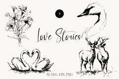 Love Stories Hand Drawn Romantic Line Art Clipart Set Product Image 1