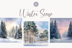 Christmas Watercolor Clipart - Winter Scene Clipart Product Image 1