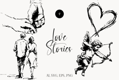 Love Stories Hand Drawn Romantic Line Art Clipart Set Product Image 1